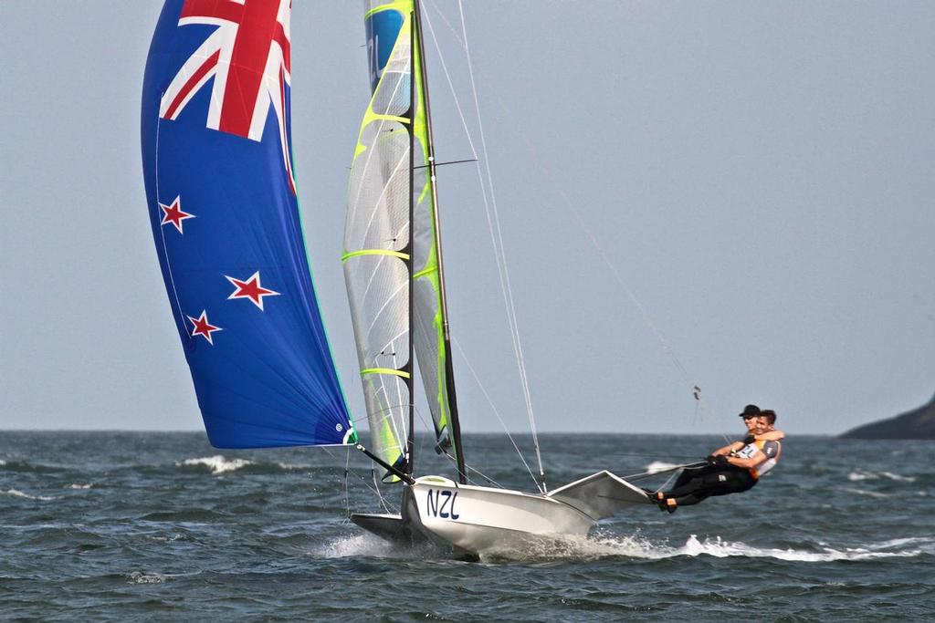 Burling and Tuke have the finish line in sight and Gold medal confirmed - Mens 49er Medal Race - 2016 Olympics © Richard Gladwell www.photosport.co.nz